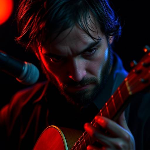 Ritratto intenso di un musicista con il suo strumento