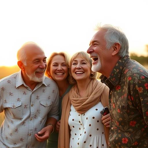 Un gruppo di persone di diverse generazioni che ridono insieme durante una sessione fotografica all'aperto