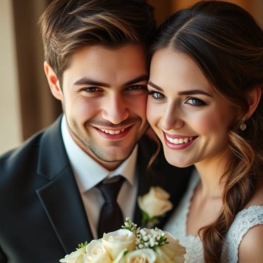 Una giovane coppia sorridente durante un servizio fotografico di matrimonio
